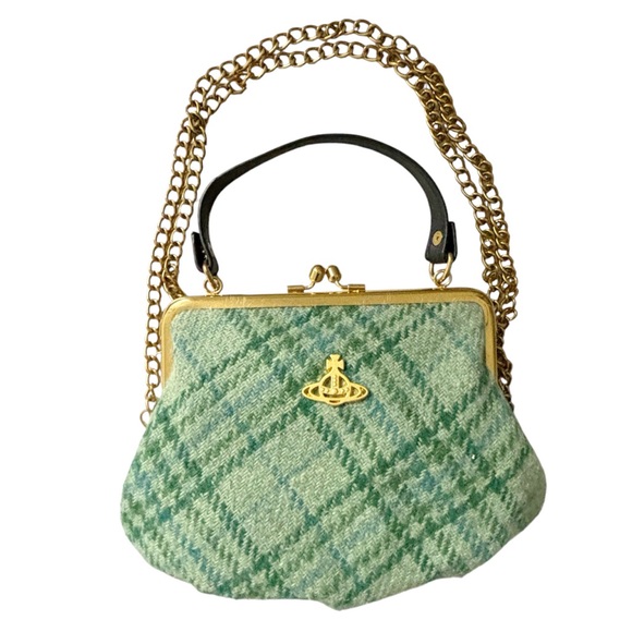❌SOLD❌Vivienne Westwood Framed Elena Green Tartan Wool Plaid Bag RARE - Picture 4 of 9